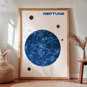 Neptune Poster, Marble Texture Solar System Print, Outer Space Decoration, Astronomy Gifts for Interior Decor, Space Theme Dorm Wall Art