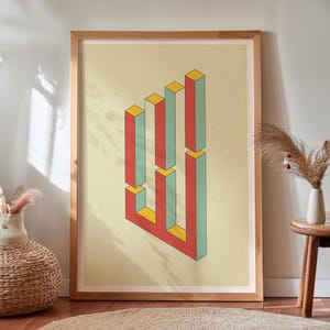 Impossible Columns Print, Optical Illusion Geometry Poster, Escher-Inspired Wall Art for Math and Design Lovers