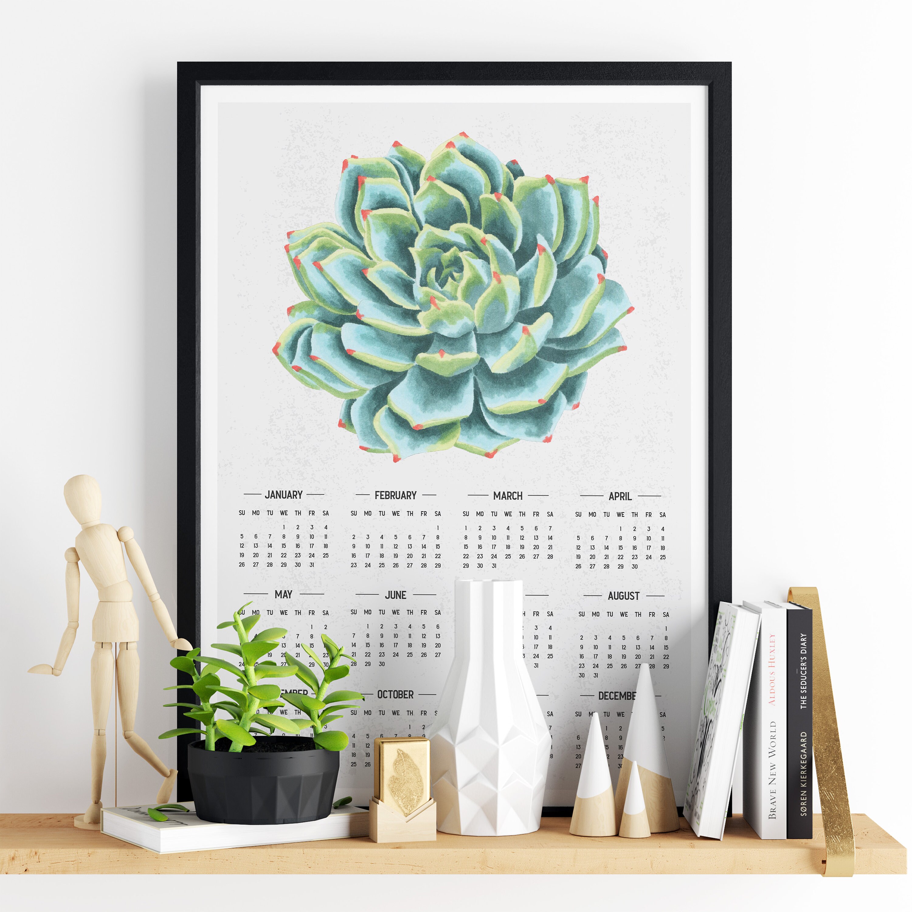 2020 Calendar with Watercolor Succulent Drawing Succulent Etsy
