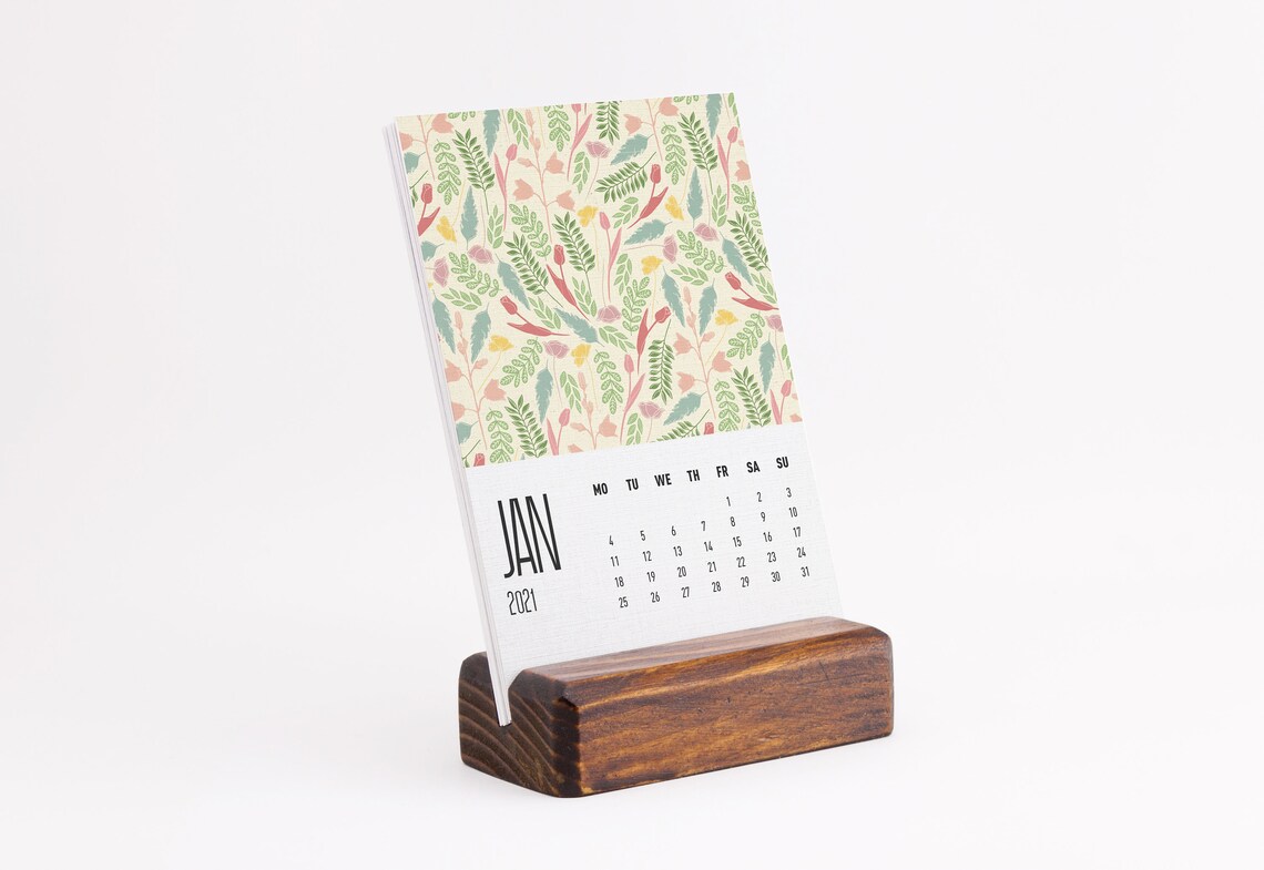 Floral Desk Calendar 2021 With Wooden Stand 2021 Desk Etsy