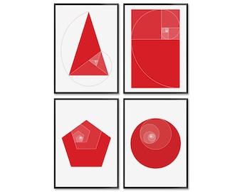 Juego de 4 láminas con la proporción áurea, arte mural de la espiral de Fibonacci para la decoración del hogar.