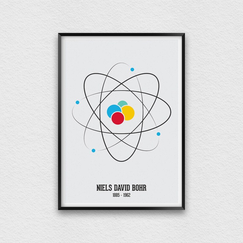 Niels Bohr Atomdiagram Tryck: Dekor för klassrummet i naturvetenskap Gray