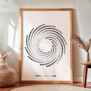 2025 Mondkalender für Wohnzimmer, 2025 Mondkalender Print mit Mondphasen, Einzelseite Celestial Events Wandkunst