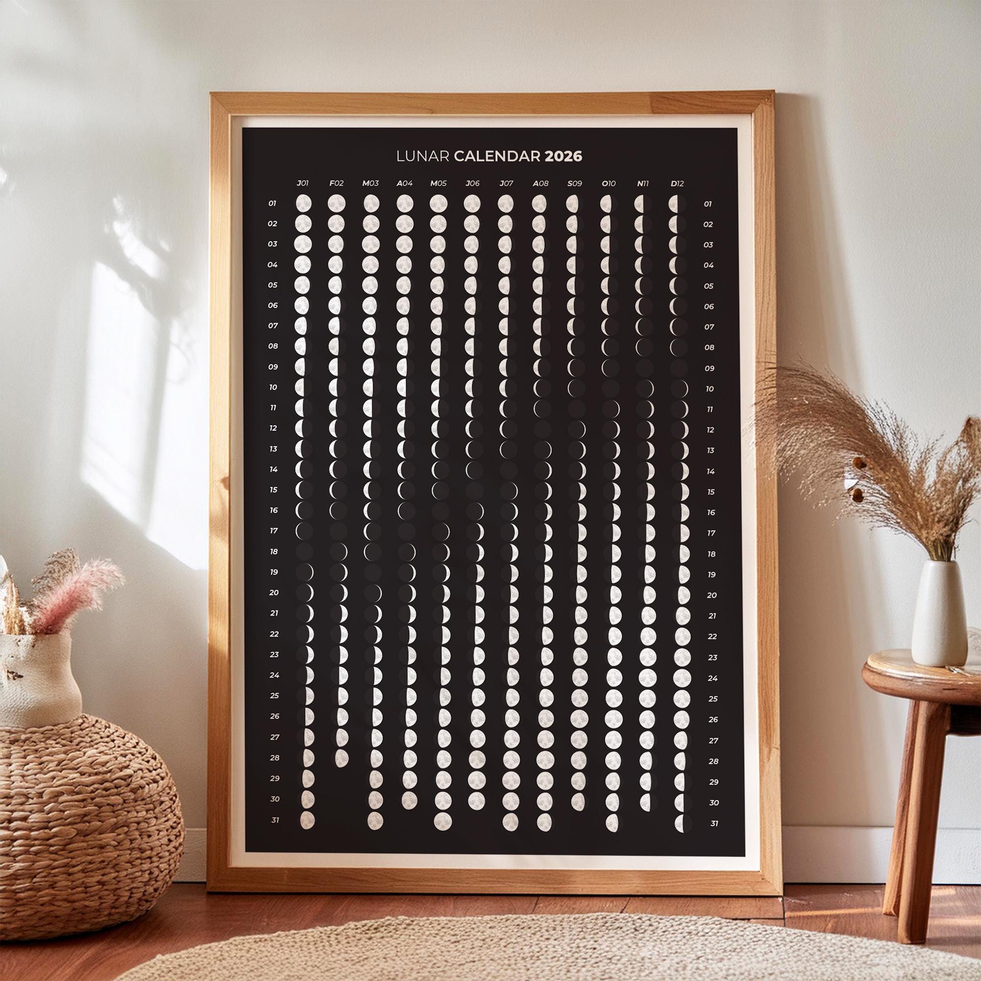 2026 Moon Calendar - Vertical Lunar Phases Wall Art - Etsy