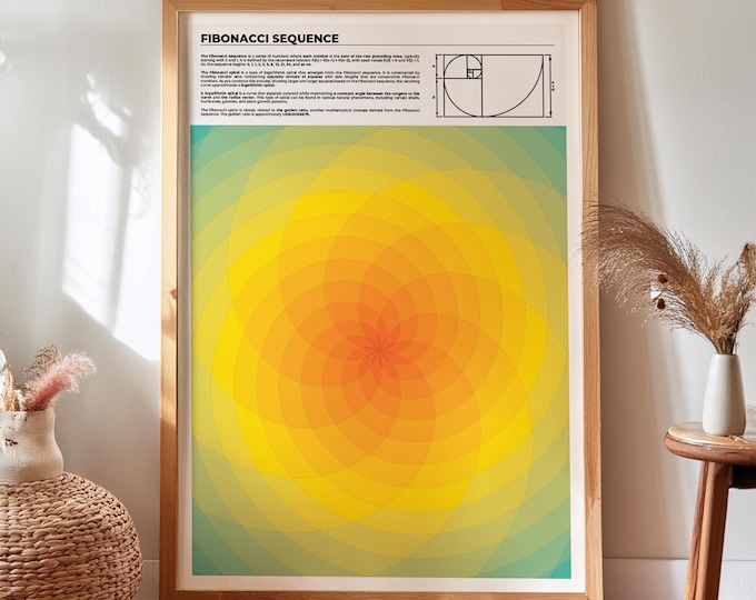 Fibonacci Sequence Print, Multi-Language Golden Ratio Poster with Phyllotaxis Pattern