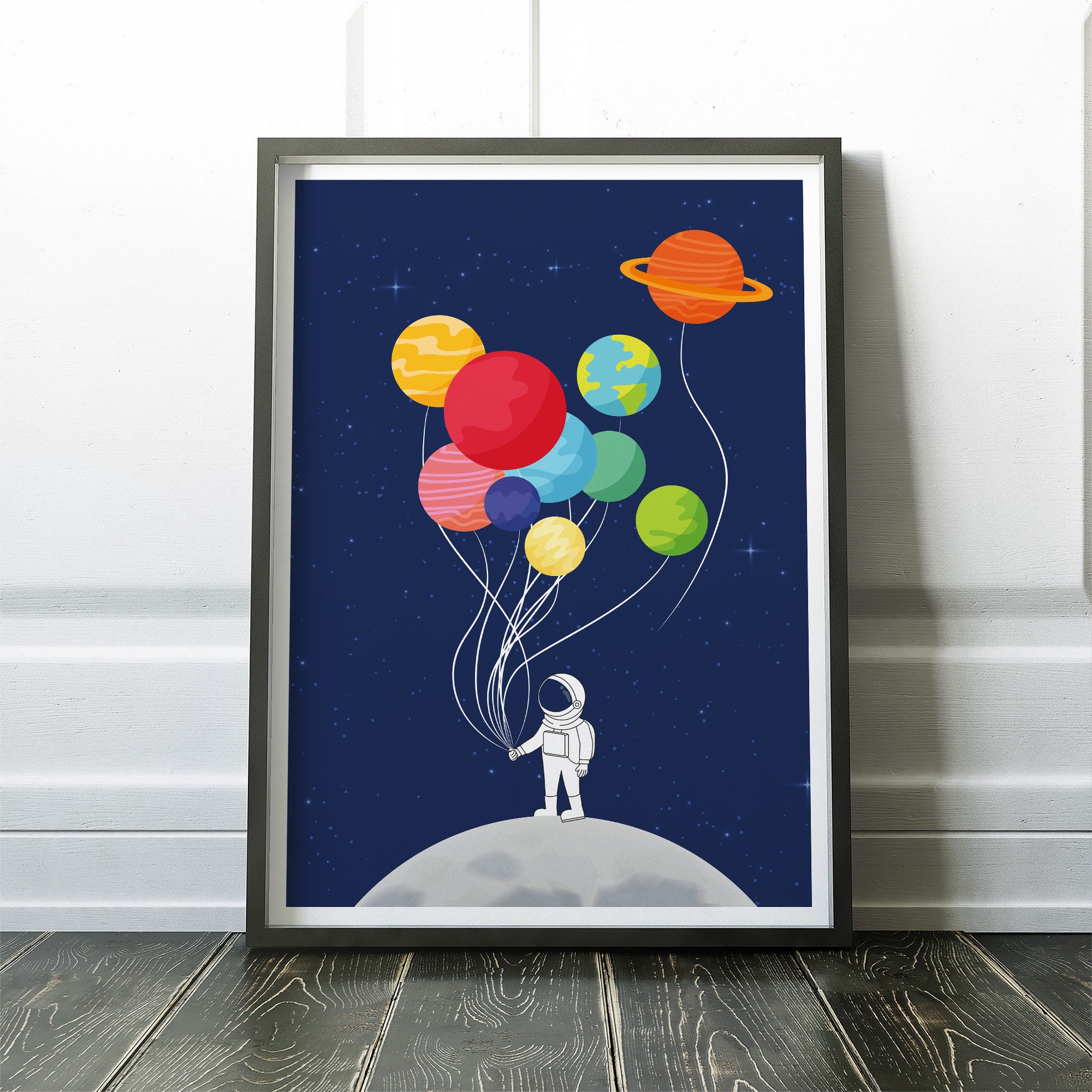 Solar System Poster With Astronaut Boy Space Themed Nursery - Etsy