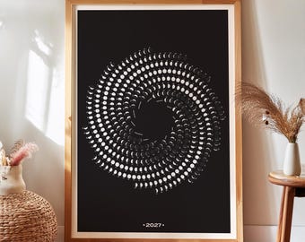 2027 Lunar Calendar, Daily Moon Phases Print on Spiral Layout