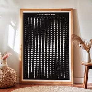 2027 Moon Calendar, Single Page Wall Calendar with Lunar Phases