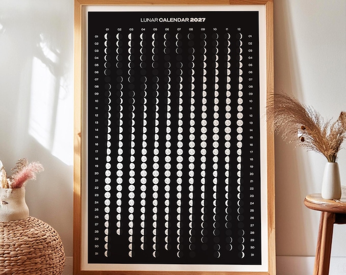 2027 Moon Calendar, Single Page Wall Calendar with Lunar Phases