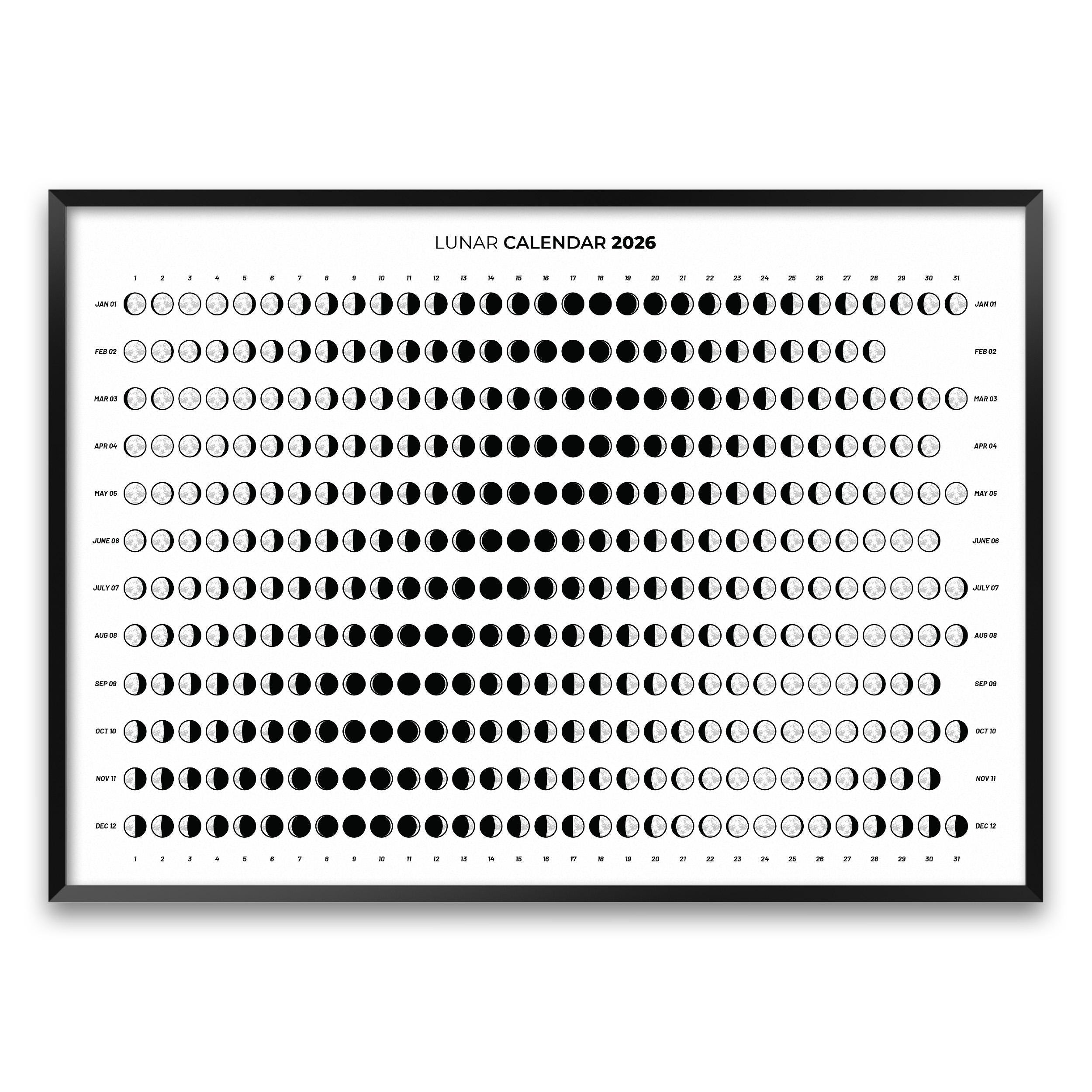 2026 Moon Calendar: Lunar Phases Chart in Landscape Orientation - Etsy