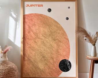 Impression planète Jupiter : texture marbre, oeuvre d'art murale du système solaire