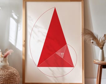 Impresión del triángulo de Fibonacci: espiral de proporción áurea, póster de matemáticas