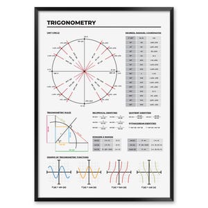 Trigonometry Rules Print - Clean Math Poster with Graphs and Function Identities