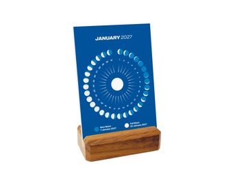 2027 Desk Calendar, Compact Moon Calendar with Wooden Stand