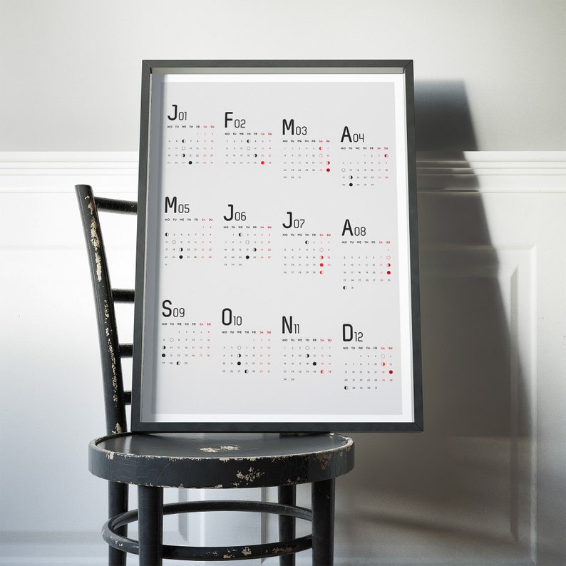 2021 Wall Calendar with Main Moon Phases Monday Starting 2021 Etsy