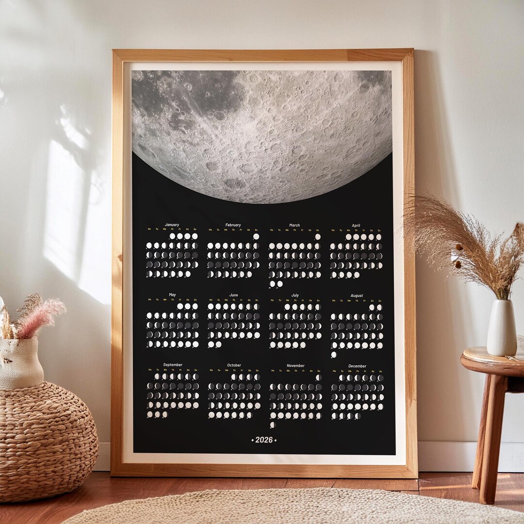 2026 Moon Calendar With Monthly Layout, Monday Starting - Etsy