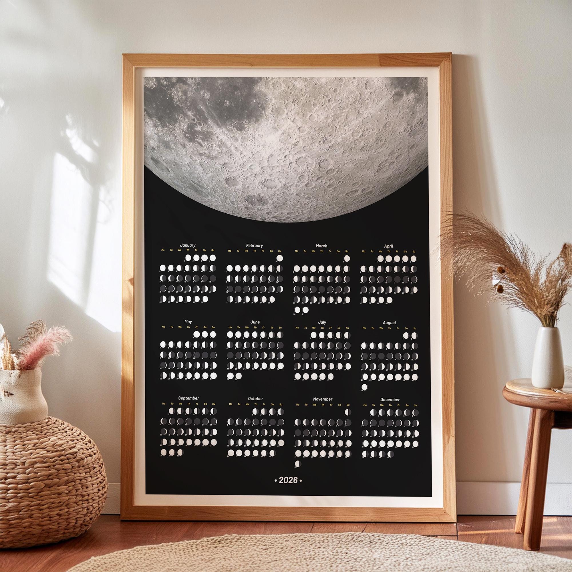 2026 Moon Calendar With Monthly Layout, Monday Starting - Etsy