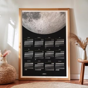 2025 Moon Phases Calendar, Entryway or Kitchen Decor, Monthly Layout with Monday Start Days