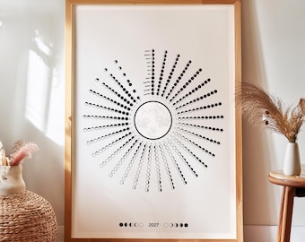 2027 Moon Calendar, Lunar Phases Wall Calendar for Northern and Southern Hemisphere