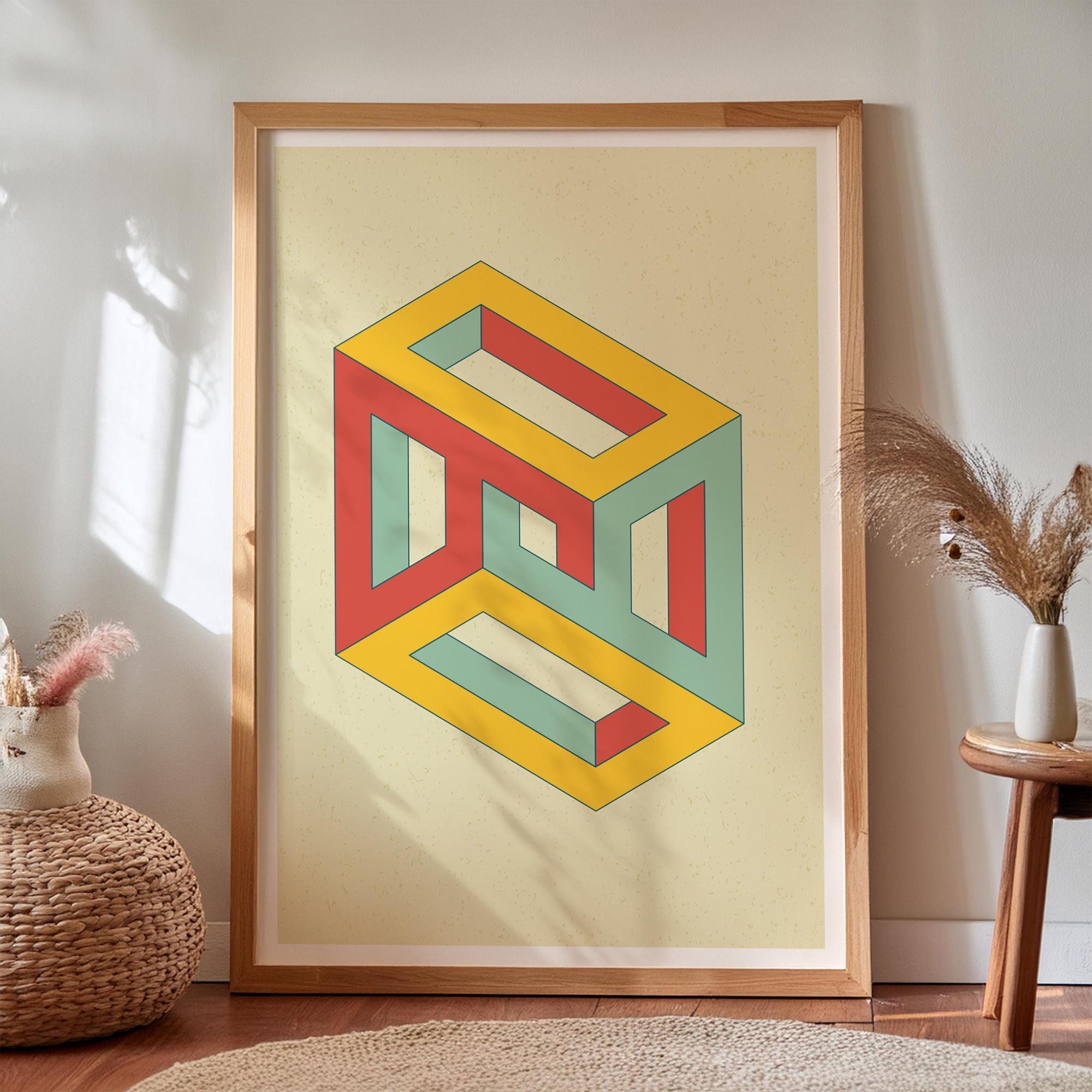 Impossible Rectangular Prism Print: Abstract Optical Illusion Wall