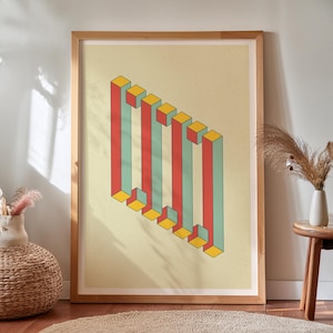 Impossible Blocks Optical Illusion Poster, Retro Geometry Print, STEM Wall Art Gift for Math and Science Lovers