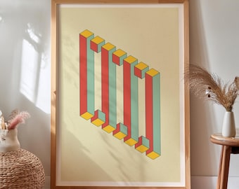Impossible Blocks Print: Retro Optical Illusion Art