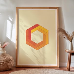 Impossible Hexagon Print, Retro Optical Illusion Geometry Poster, Penrose-Inspired Math Art for STEM and Modern Interiors