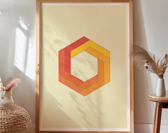 Impossible Penrose Hexagon Print: Retro Geometric Wall Art