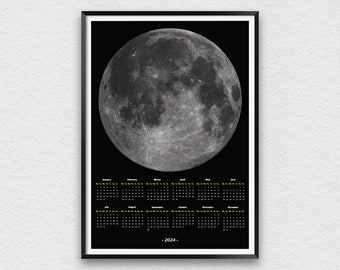 2024 Single Page Wall Calendar with Full Moon, Large Moon Calendar for Coffee Shop Decoration Idea, Living Room Wall Art for 2024