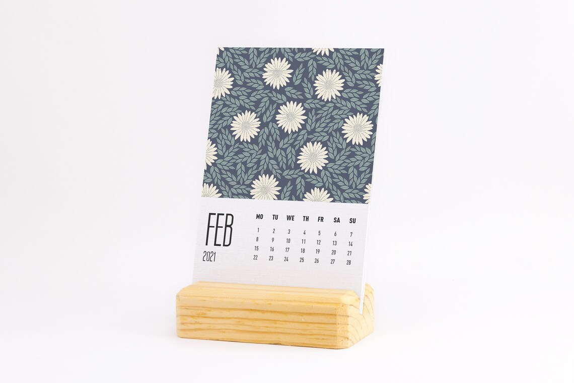 Floral Desk Calendar 2021 With Wooden Stand 2021 Desk Etsy Canada