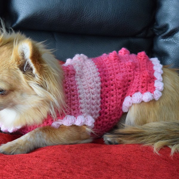 small chihuahua dress,sweater, crocheted dress, pet clothes, crochet dog sweater, hand made dog clothes