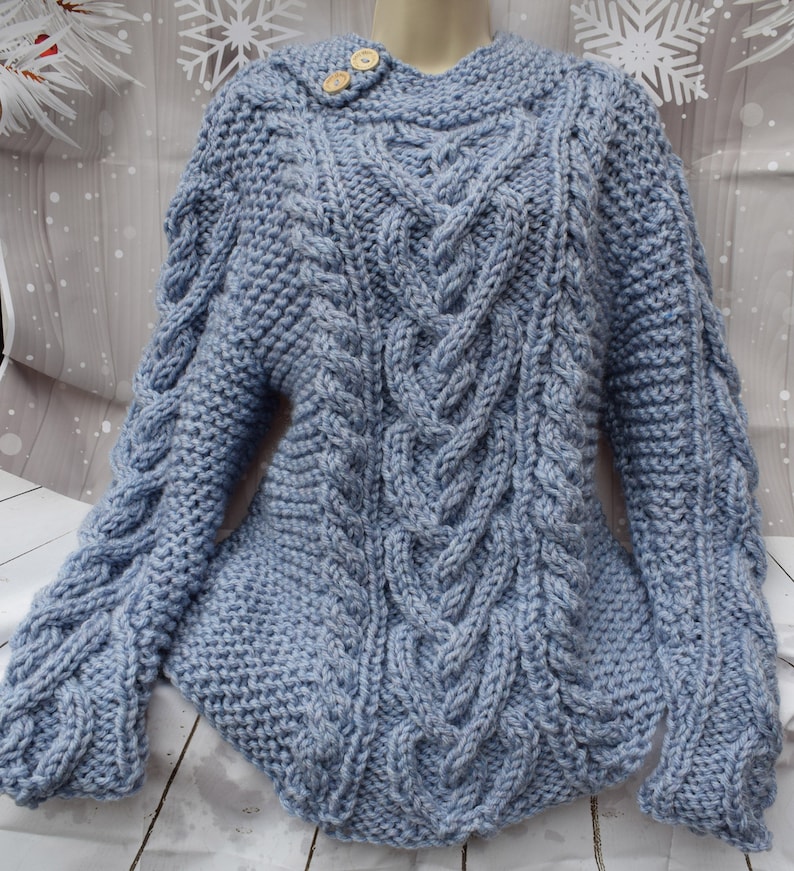 Ladies Cable Knit Sweater Knitting Pattern, Chunky Jumper, Chunky Pullover Knitting Pattern