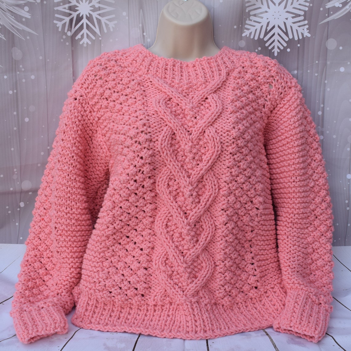 Hand knit sweater pattern heart cable pullover knitting Etsy