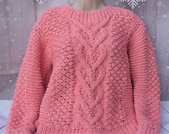 Hand Knit Sweater Pattern, Heart Cable Pullover Knitting Hand Knit Sweater Pattern, Heart Cable Pullover Knitting