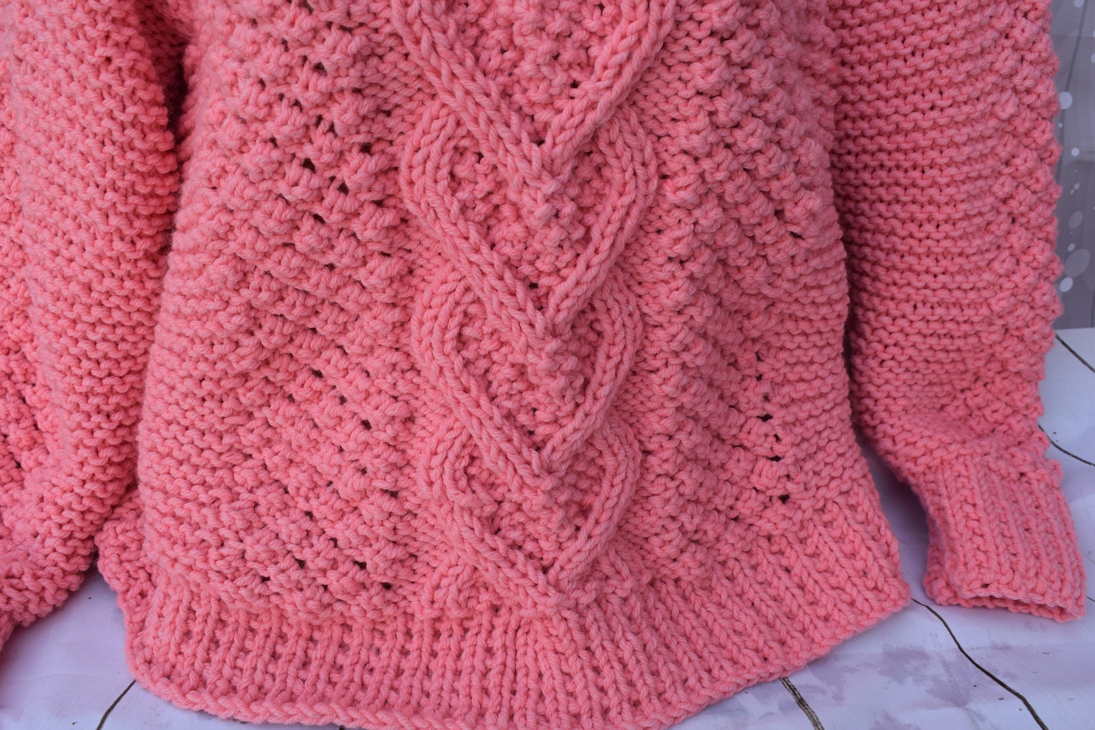 Hand knit sweater pattern heart cable pullover knitting Etsy