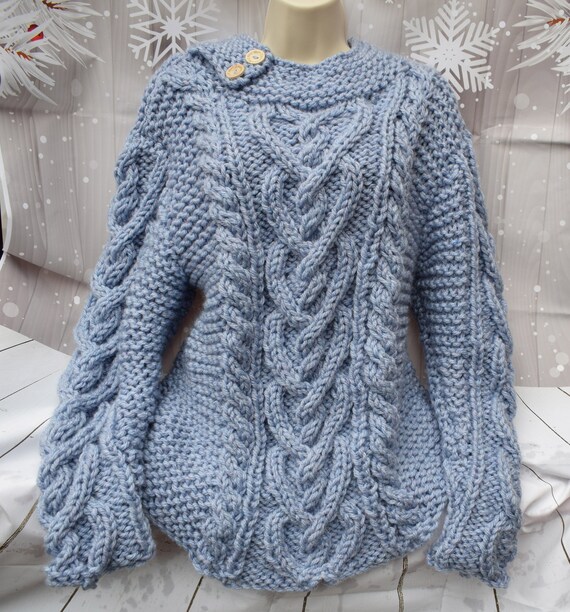 Ladies Cable Knit Sweater Knitting Pattern, Chunky Jumper, Chunky