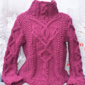 hand knitted ladies jumper,cable sweater,knitting pattern, blueprint ,jumper knitting pattern,chunky pullover knitting pattern