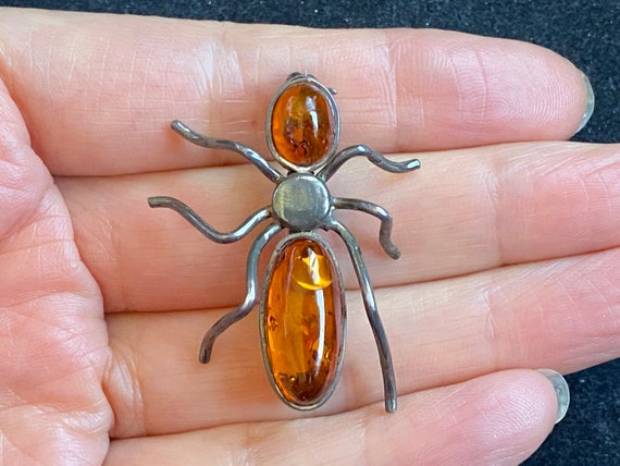 Unique Vintage Sterling Silver Amber Bug Insect B… - image 2