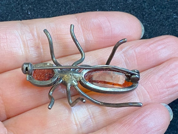 Unique Vintage Sterling Silver Amber Bug Insect B… - image 4