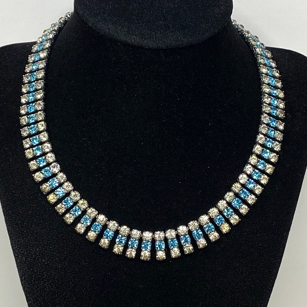 Gorgeous Vintage Blue White Rhinestone Necklace