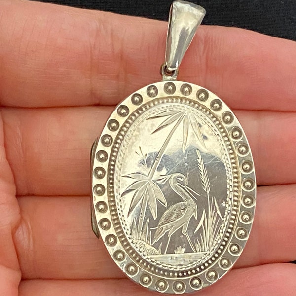 Victoria Sterling Silver Carved Bird Locket Necklace Pendant