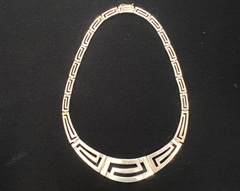 Vintage Sterling Silver Ancient Greek Eternity Key Meander Gradual Wide Necklace Sterling Necklace 45 Grams