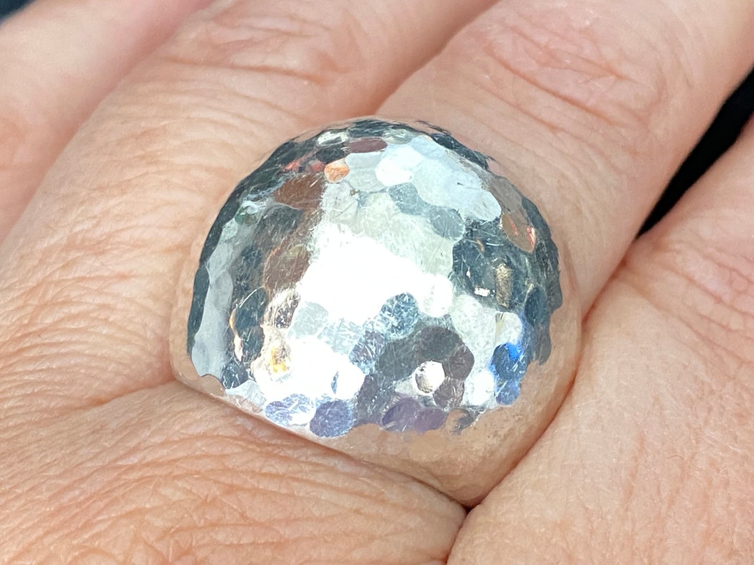 Vintage Hammered Sterling Silver Dome Ring - Etsy