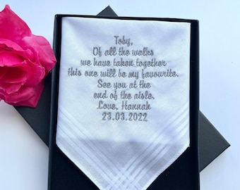 Groom / Bride personalised wedding handkerchief embroidered and gift box Groom gift, Bride gift.