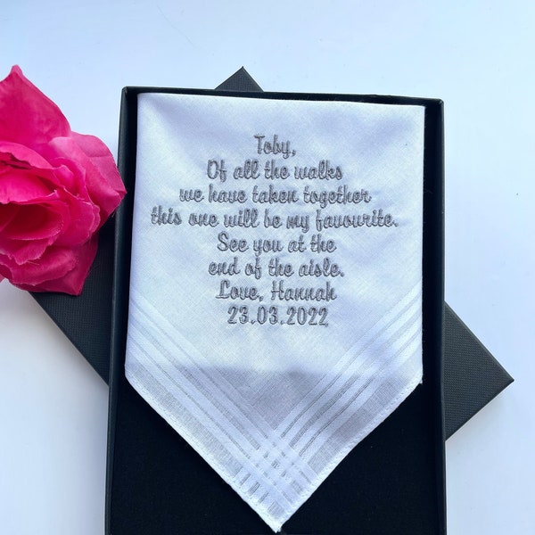Groom / Bride personalised wedding handkerchief embroidered and gift box Groom gift, Bride gift.