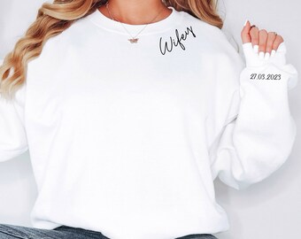 Wifey sweatshirt personalised with wedding date embroidered bride jumper