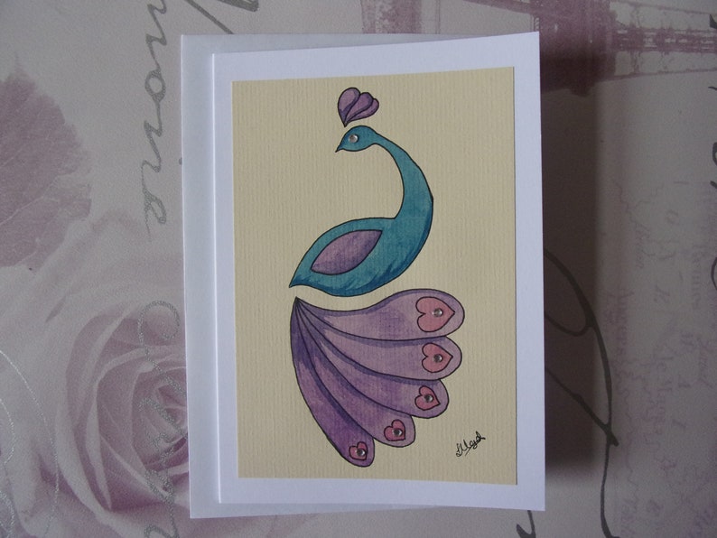 Peacock Card Birthday card Handmade Watercolour Blank Card Greetings Card Anniversary Card Engagement Valentines Day Card love card