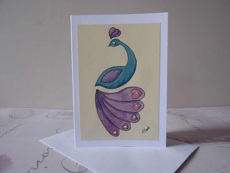 Peacock Card Birthday card Handmade Watercolour Blank Card Greetings Card Anniversary Card Engagement Valentines Day Card love card
