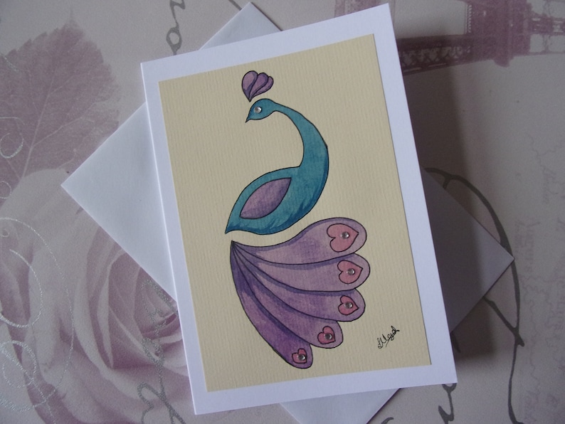Peacock Card Birthday card Handmade Watercolour Blank Card Greetings Card Anniversary Card Engagement Valentines Day Card love card
