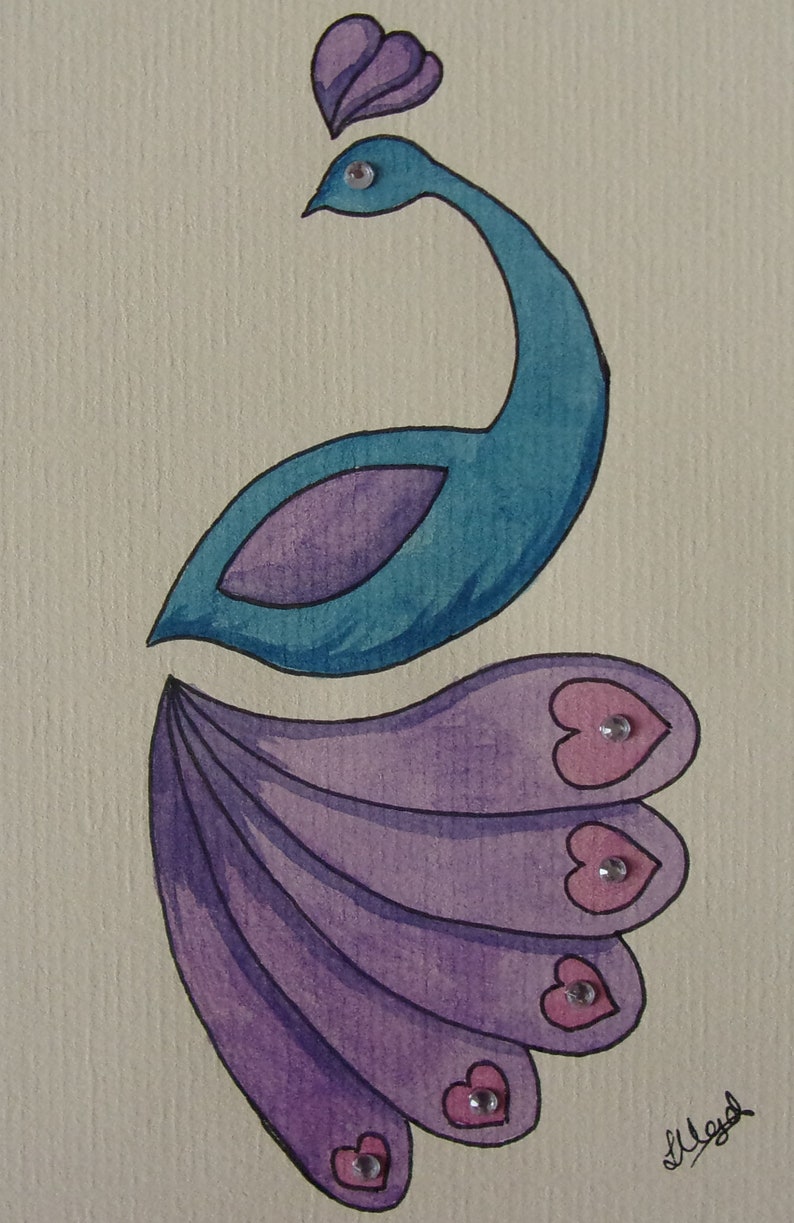 Peacock Card Birthday card Handmade Watercolour Blank Card Greetings Card Anniversary Card Engagement Valentines Day Card love card